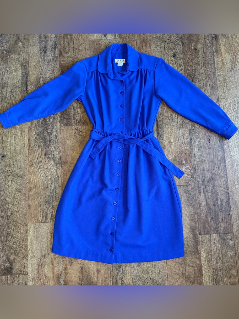 LL Bean Vintage Women’s Collared Belted Button-Down Dress Blue 6 Petite